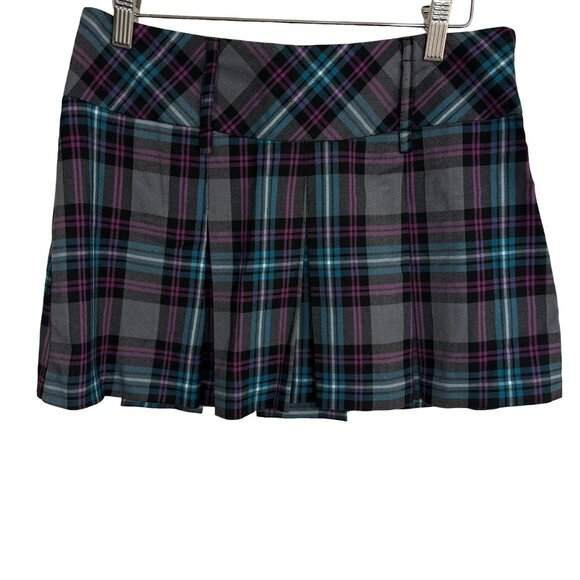 Y2K 80’s Candie’s Teal Black Plaid Pleated Mini Skirt Sz 7 Mall Goth Pop Punk - Picture 5 of 8